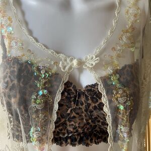 Sheer Women’s Top With Sequins And Beads Size Medium With Bralette